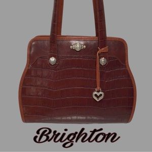 Vintage Rombag Brighton Leather Croc Embossed Shoulder Bag, # A 079058, Brown